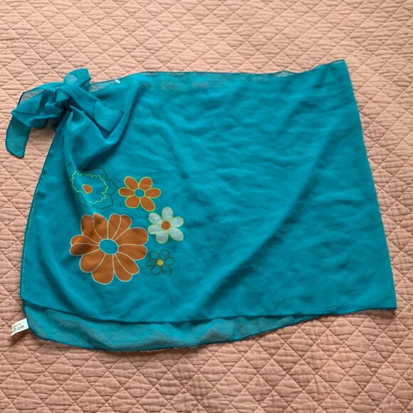 Aqua - Pareo Sarong Short Chiffon Bathing Suit  Beach Wrap - Semi-sheer - Picture 1 of 7